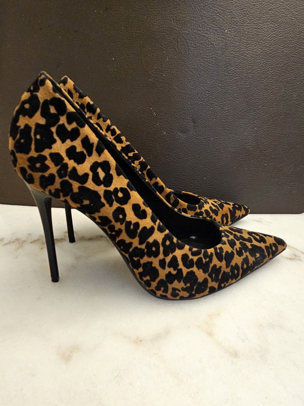 Zara Leopard Print Pointed-Toe Stiletto Heels - Black & Tan